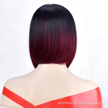 Wholesale Synthetic wigs short Silky straight and kinky curly gradient ramp color Wig for fashion women